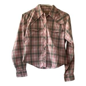 Wrangler Girls Plaid Western Button Down Pink & Green Size Medium long Sleeve